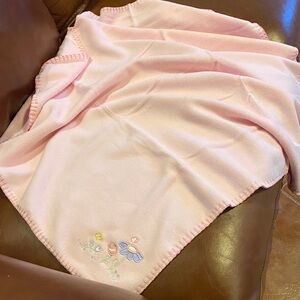 Soft Pink Receiving  Blanket with Floral Embroidery